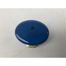 Group of seven Halcyon Days enamel boxes, each with affectionate inscriptions, including 'Wild about you', 'Don't ever change', 'Love you a bunch', etc., in six fitted boxes  