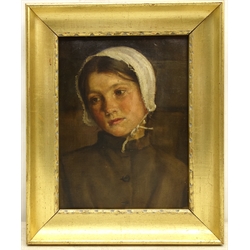  Sarah Birch (British 1855-1940): Portrait of a Young Woman, oil on canvas signed (beneath the mount) 27cm x 20cm  