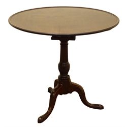  George III mahogany tripod table, circular dished birdcage tilt top on vase turned reeded column and three out splayed cabriole legs, D81cm, H75cm  
