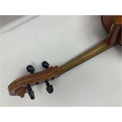 German half-size cello with 69cm two-piece maple back and ribs and spruce top; L112.5cm overall; in soft carrying case with two bows