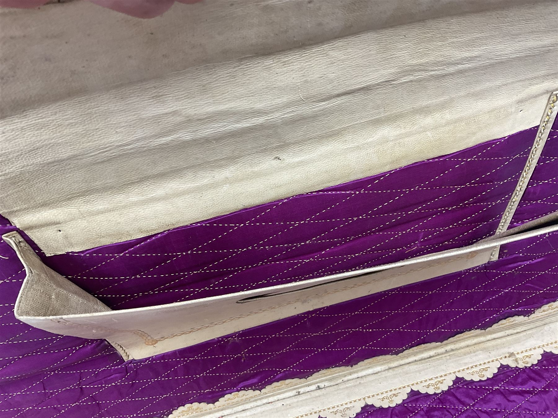 19th century leather suitcase, with brass plaque to cover engraved 'C R F Lutwidge Esq', the pink silk and white kid leather interior with pouch and edging impressed with gilt lettering reading 'By Appointment of Prince of Wales J W Allen 37 Strand Maker Prize Medal Awarded', H21cm, W73cm, Notes: Charles R. Fletcher Lutwidge, was mayor of Tunbridge Wells between 1895-1898, and again between 1901-1902