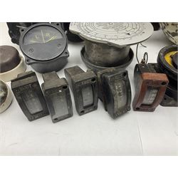 Three RAF light switches, together with military oxygen canister, batteries, gages etc  