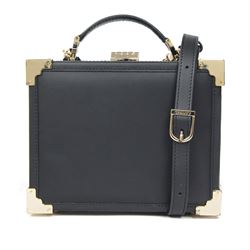 Aspinal of London black leather structured top-handle handbag with gold-tone metal mounts ...