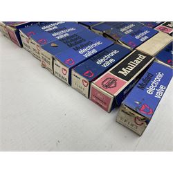 Collection of Mullard thermionic radio valves/vacuum tubes, including PCC189, PCL805/85, DY802, PCL86, PFL200, etc approximately 60 as per list, all boxed