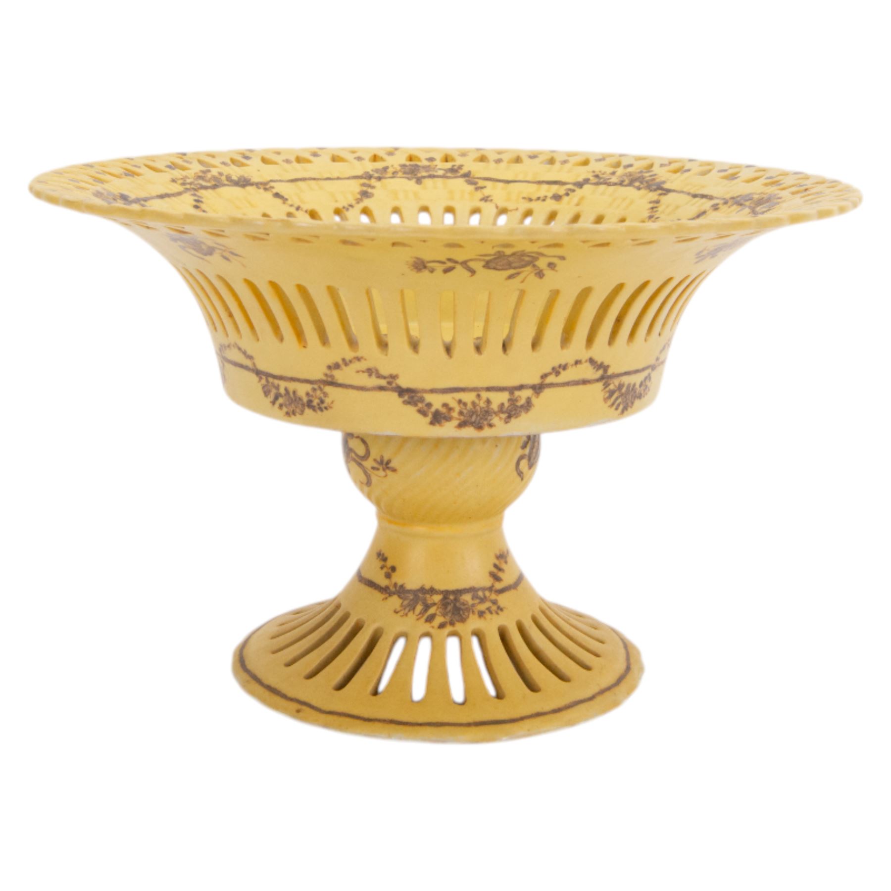 Continental tazza, decorated with swag, the central panel with cerub, marked Toussi Court beneath, H20cm