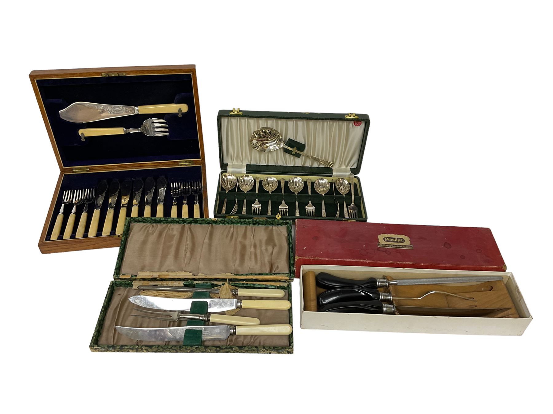 Cased set of silver-plated James Deakin & Sons fish knives and