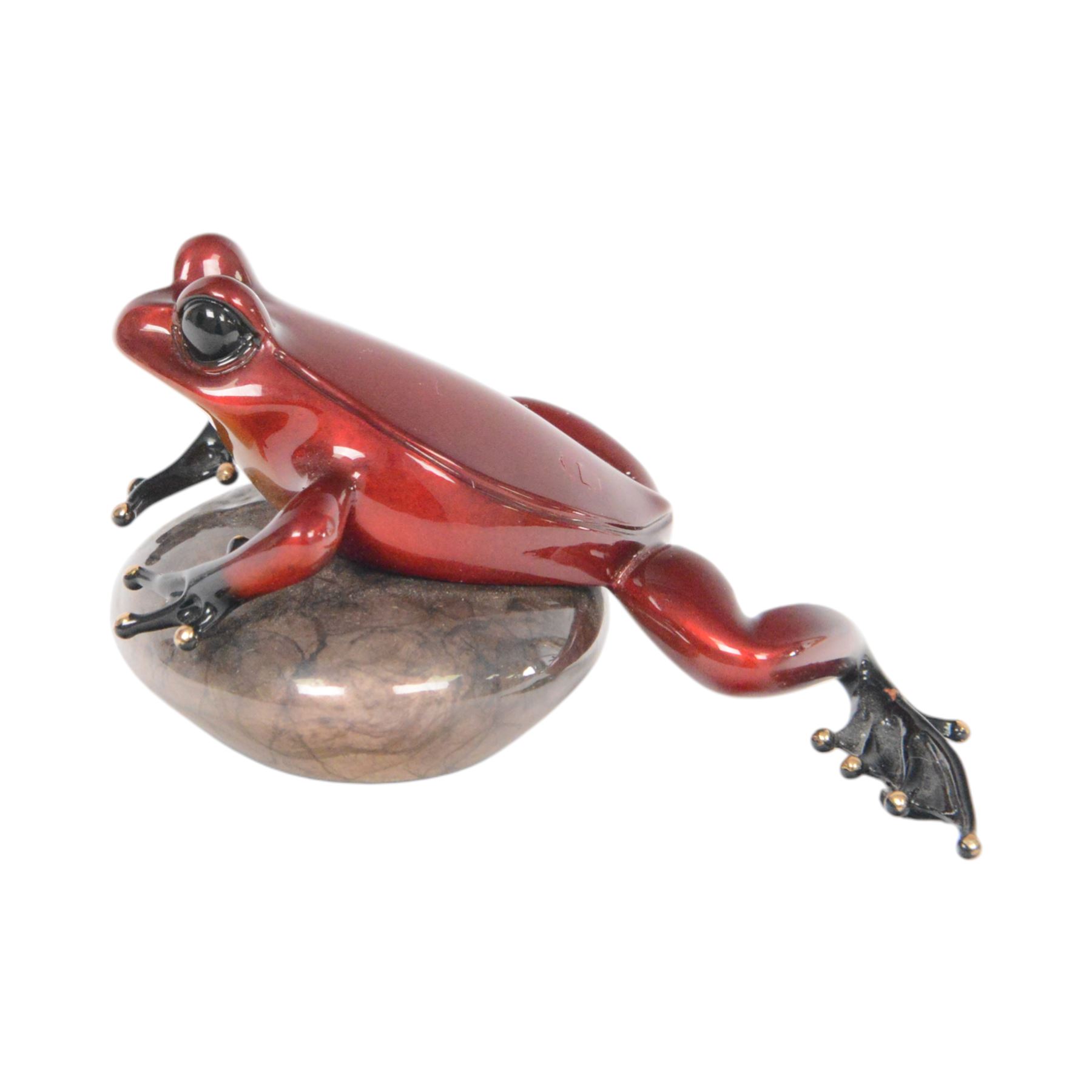 Tim Cotterill aka Frogman (British 1950-): 'Rockefeller', limited edition red patina coated solid bronze sculpture depicting a frog resting on a rock, impressed 'Frogman', signed and dated 2013, and numbered edition 661/2500 to base, W10cm