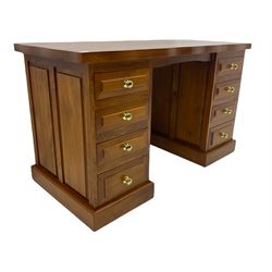 Sam Cryer ‘Cryercraft’ - solid elm twin pedestal desk, waved rectangular top, fitted with eight drawers, on plinth base