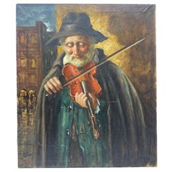 Continental School (Mid 20th century); Portrait of a Gentleman Playing the Violin, oil on canvas indistinctly signed 60cm x 51cm