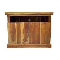 Contemporary hardwood television stand, reeded edge over double cupboard