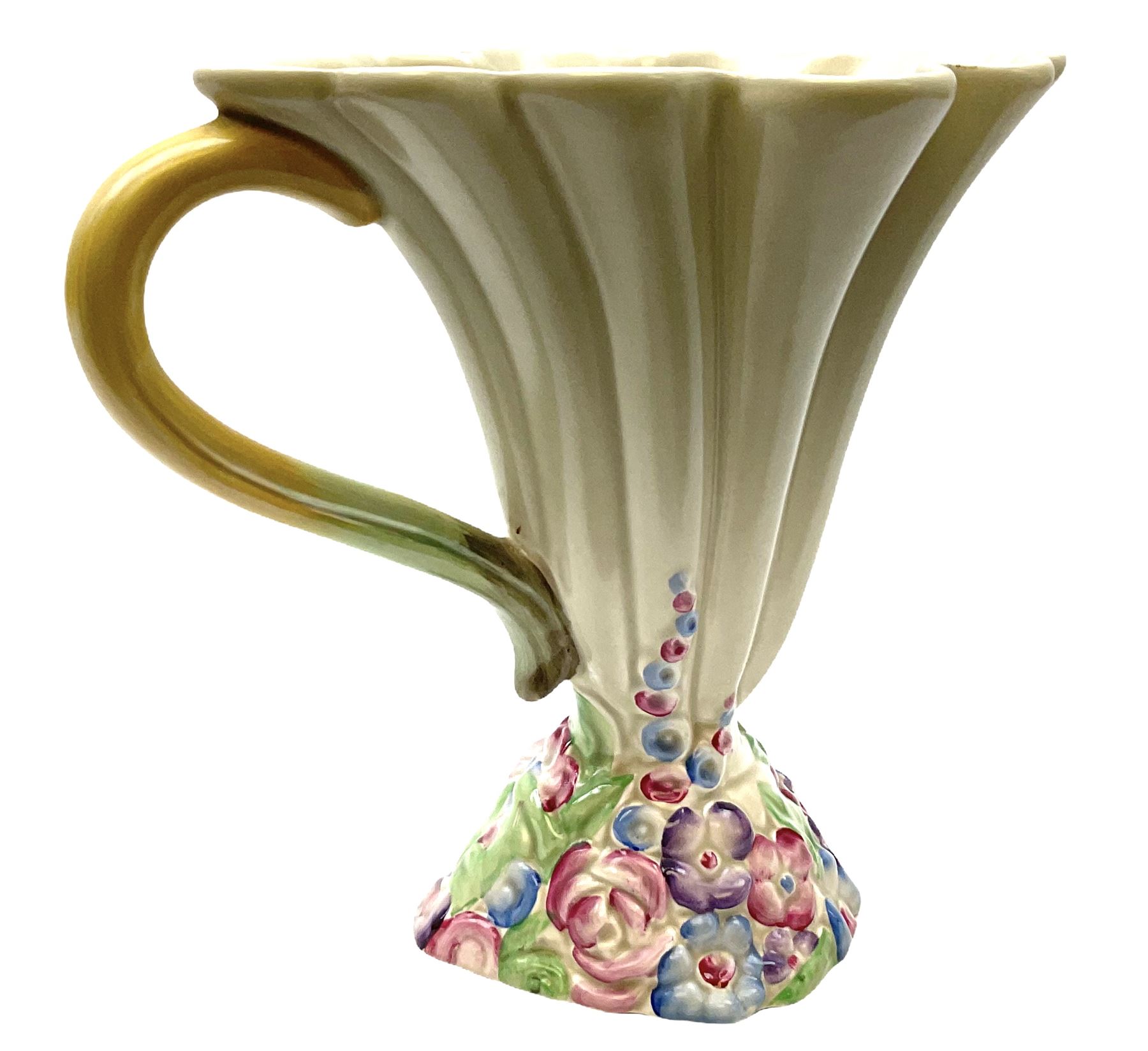 Clarice Cliff Newport Pottery handled vase/jug, of fluted form, shape no 830, decorated in the My Garden pattern, with printed and impressed marks beneath, H20cm