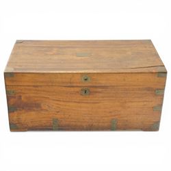 Campaign style camphor wood chest, the rectangular top with brass carrying mounts, brass b...