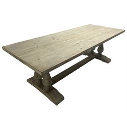 Barker & Stonehouse - Italian farmhouse style pine dining table, in limed finished, rectangular top on double turned baluster supports and shaped sledge feet, united by stretcher