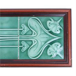 Set of Maw & Co tiles, The Four Seasons: Art Nouveau in style and a similar framed set of five green tiles