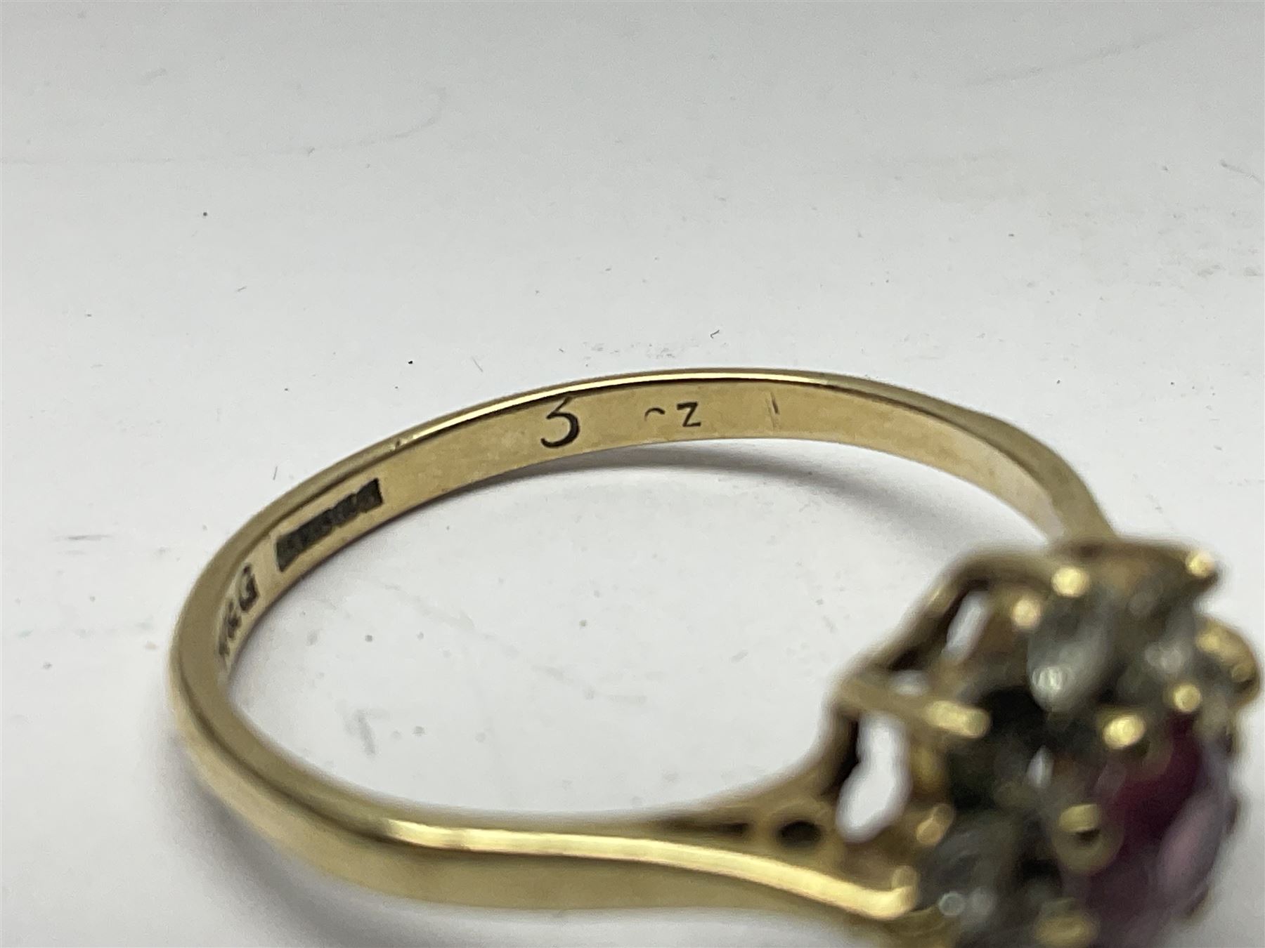 9ct gold pear butterfly brooch, 9ct gold stone set ring and an silver fob watch, all stamped or hallmarked 