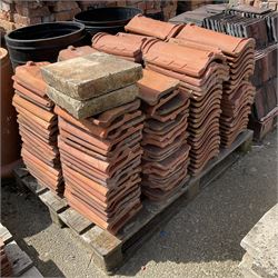 Quantity of Sandtoft and other terracotta roofing tiles, other terracotta tiles and edging blocks, on two pallets - THIS LOT IS TO BE VIEWED AND COLLECTED BY APPOINTMENT FROM THE CAYLEY ARMS, HIGH STREET, BROMPTON-BY-SAWDON, YO13 9DA
