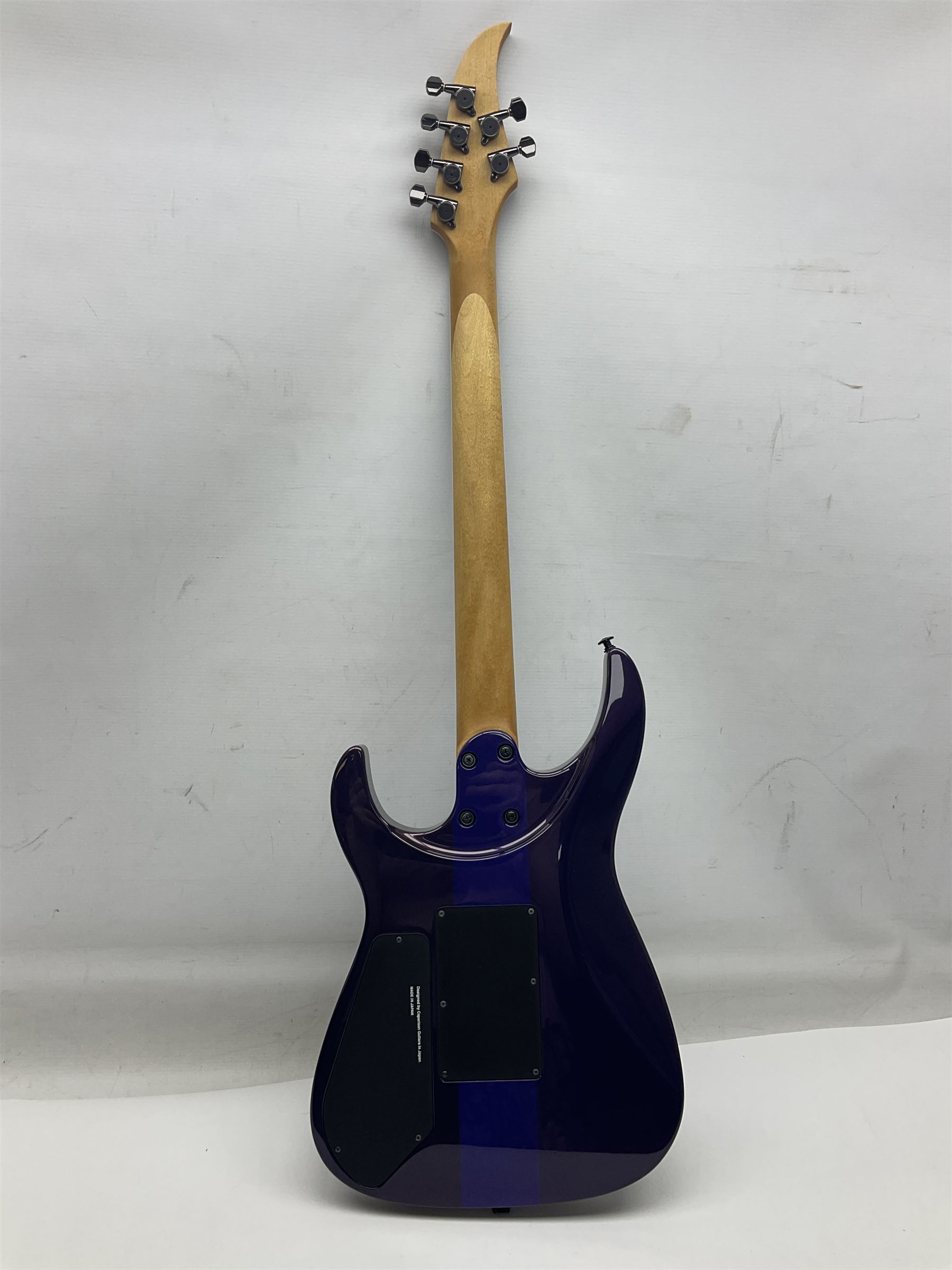2015 Japanese Caparison Dellinger Prominence hand made boutique rock guitar in spectrum blue with clock inlays and Scaller tremolo; serial no.3200018; L100cm; in fitted case with certificate, registration card, tools etc