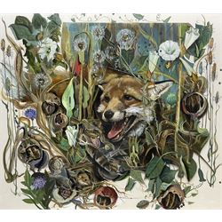 Sheila Gertrude Mackie (Northern British 1928-2010): Fox in the Undergrowth, gouache and cut-out signed with initials 68cm x 77cm