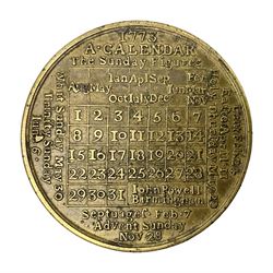 18th century brass calendar medal, for 1