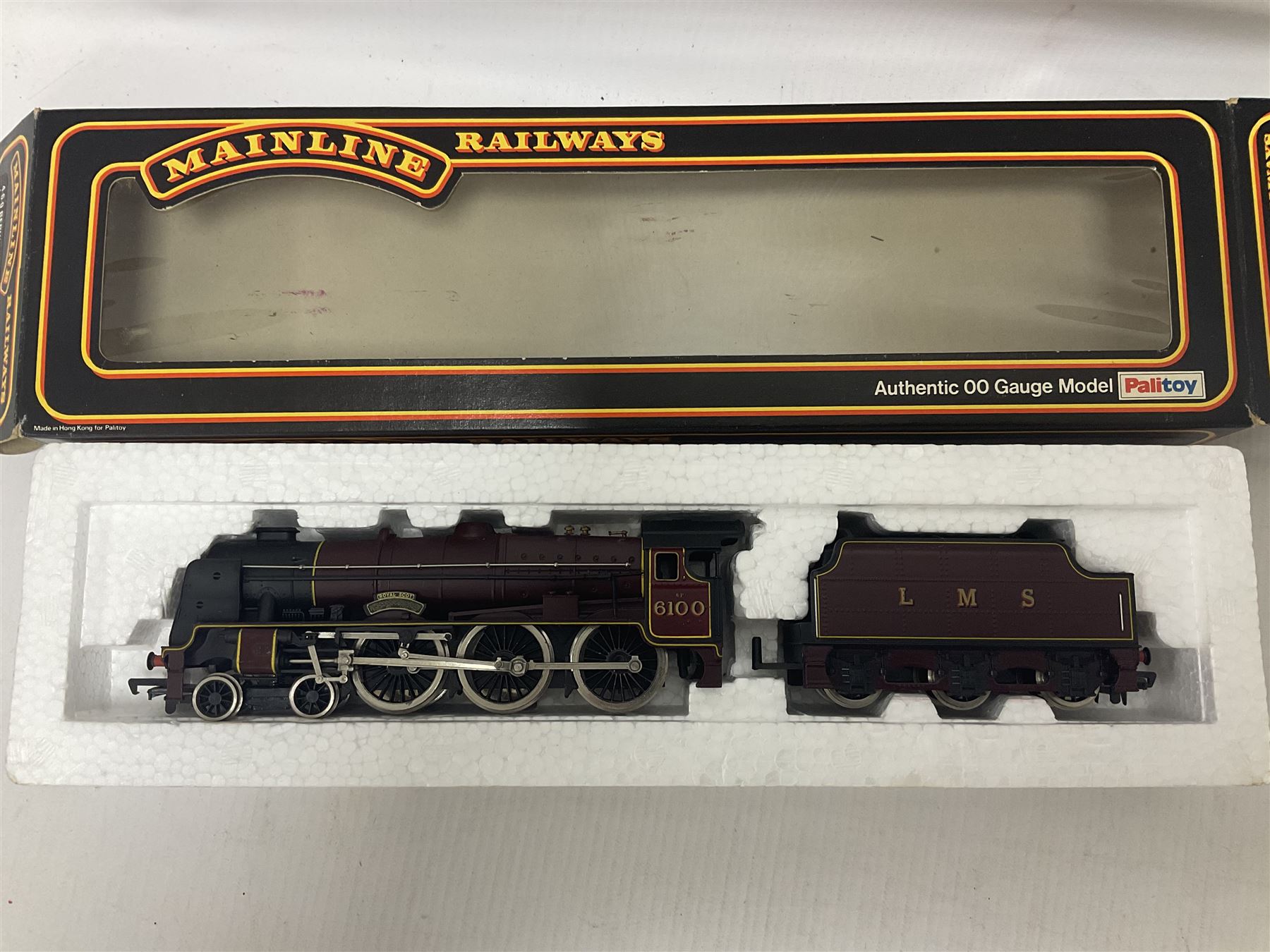 Various makers ‘00’ gauge - four locomotives comprising Mainline Railways ref.37060 Rebuilt Scot Class ‘Royal Scot’ 4-6-0 no.6100 in LMS crimson; Airfix Royal Scot Class ‘Royal Scots Fusiliers’ 4-6-0 no.6103 in LMS black and Class 4F Fowler 0-6-0 no.4454 in LMS black; Lima Class 08 Diesel 0-6-0 Shunting no.7120 in LMS black; all in original boxes (4)