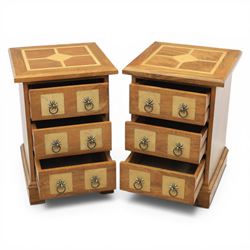 Barker & Stonehouse - 'Flagstone' pair of bedside chest, square top made of solid mango wood with stone travertine inserts, above three drawers applied with stone and metal ring pulls with star detail, raised on a shaped bracket base