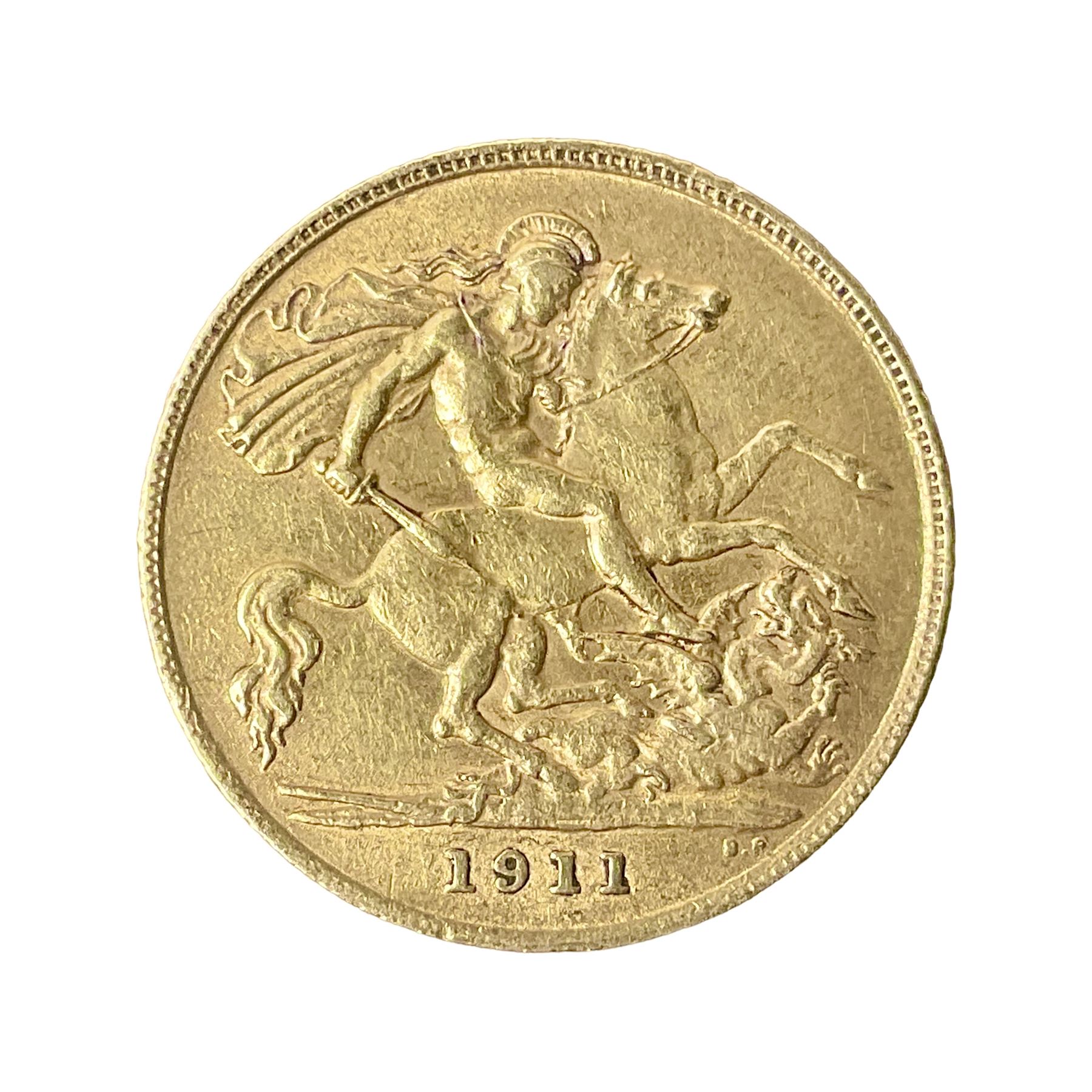 King George V 1911 gold half sovereign coin