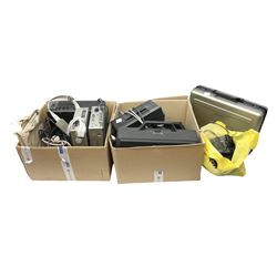 Cased Sony 'Trinicon' HVC-200P video camera, Sony Betamax portable video cassette recorder, cased Sony Video 8 CCD-V100E video camera, Sony SL-F1UB portable video cassette recorder, two Sony AC power adaptors etc