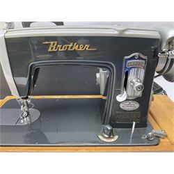 Vintage Brother electric sewing machine in case together with a Frister and Rossmann model 45 sewing machine in case