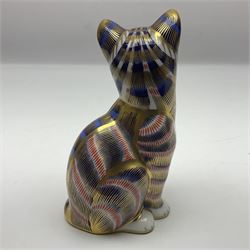 Three Royal Crown Derby paperweights, comprising of three cats, all with gold stoppers and printed mark beneath 