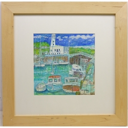  Scarborough Harbour, mixed media on canvas paper signed by Ann Lamb (British 1955-) 29cm x 29cm  