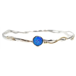  Opal silver bangle with 14ct gold wire detail stamped 925  