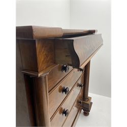 Victorian mahogany chest, frieze drawer over two short and three long drawers, turned column pilasters, on turned feet