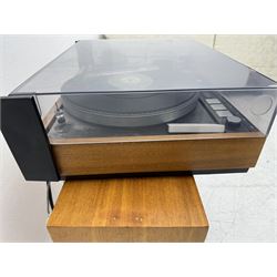 Thorens TD 126 MKII turntable record deck with SME tonearm, within teak case, together with a pair of Mordaunt-Short MS235 speakers, speakers H53cm