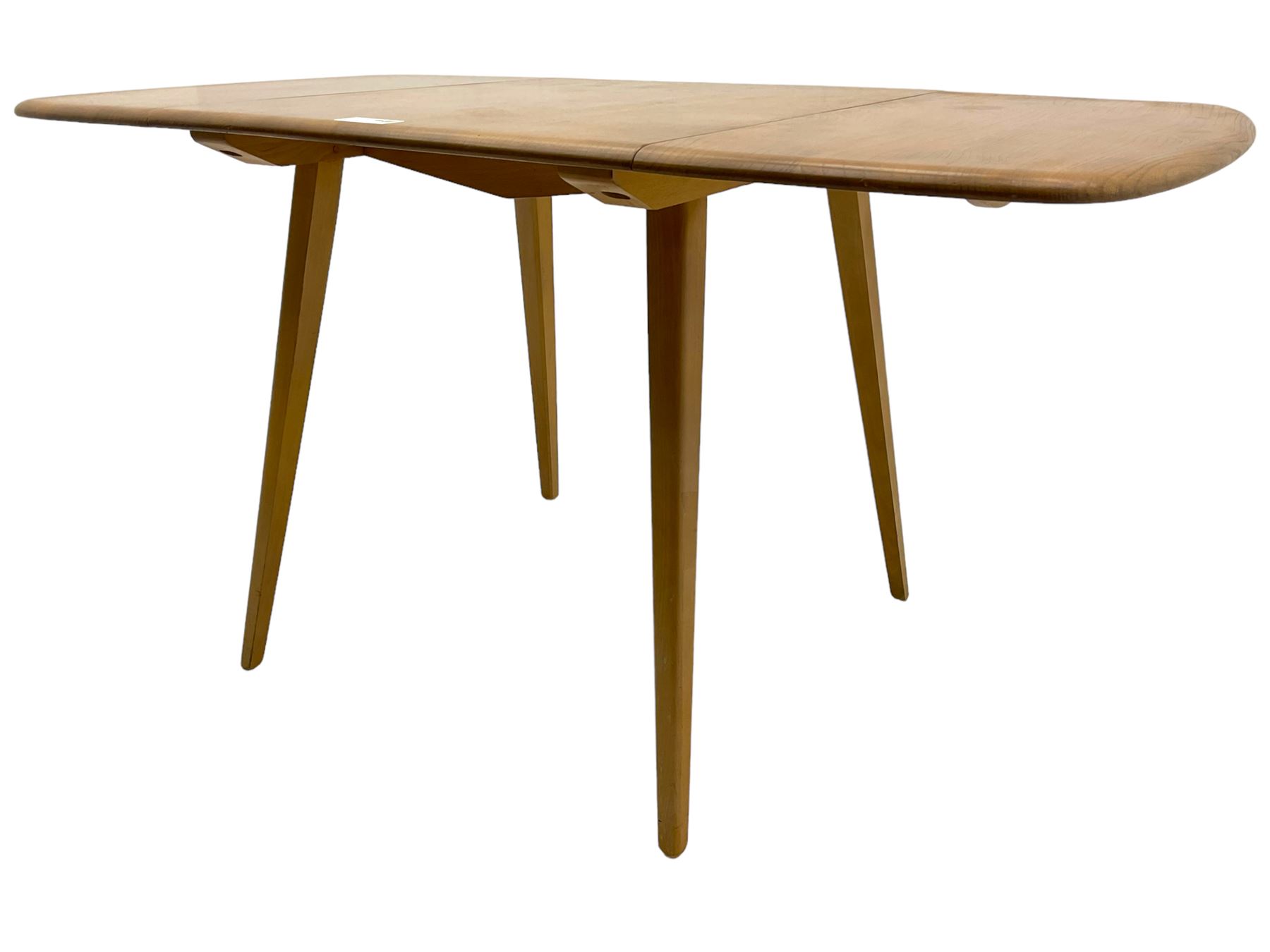 Ercol - elm and beech dining table, rectangular drop-leaf top on splayed square tapering supports 