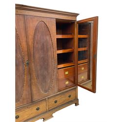 Edwardian panelled mahogany triple wardrobe, matching chest and dressing chest and bedside cupboard (4)