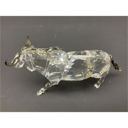 Swarovski Crsytal Society coloured animals, comprising zebra, giraffe and water buffalo, tallest H17.5cm