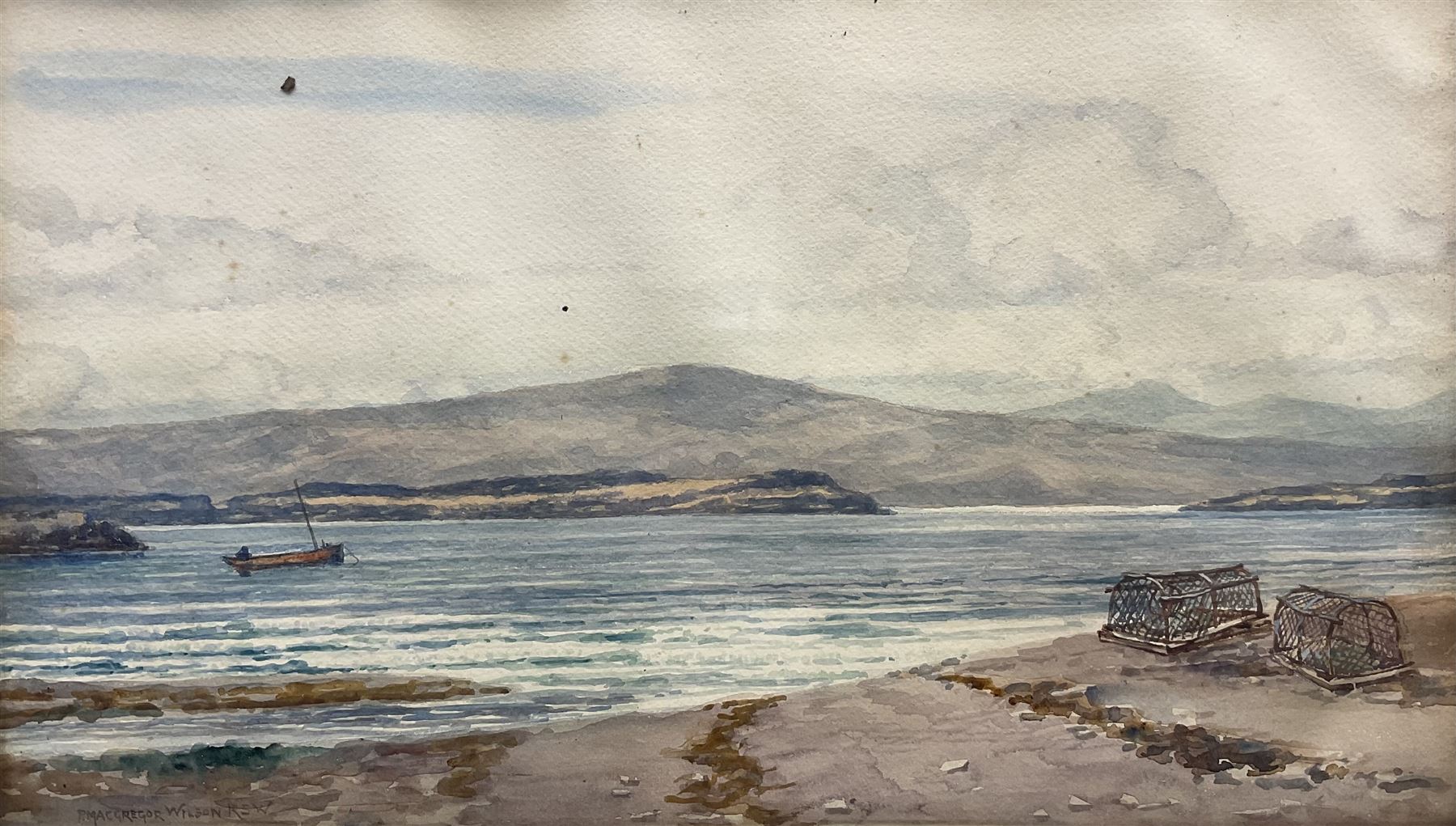 Peter MacGregor Wilson (Scottish 1856-1928): Lone Boat near the Isle of Mull, watercolour 30cm x 50cm