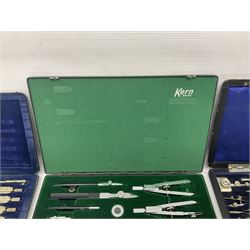 J Halden & Co cased drawing set, together with other cased drawing sets, including examples from prazision garantie and Kern Swiss 
