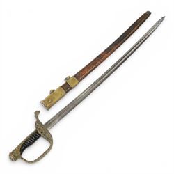 French 1837 pattern officers sword, 70cm single edged blade, with pierced brass hilt, ribb...