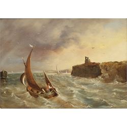 English School (late 19th century): Coastal Seascape with Sailing Vessels, oil on canvas unsigned 20cm x 28cm