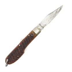 William Rodgers hunting knife with leather sheath, folding pocket knife by Henry Sears and two others