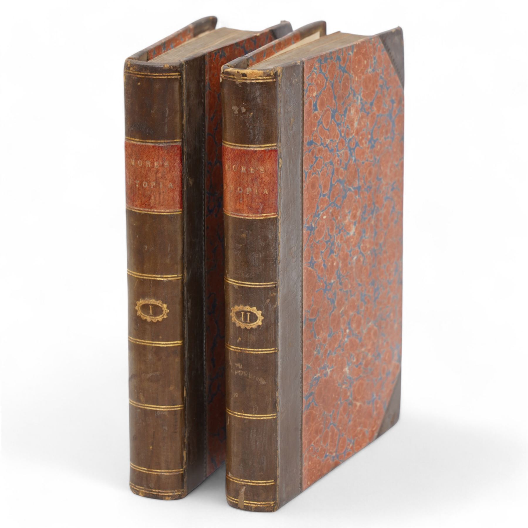 More, Sir Thomas - 'Utopia' translated by Raphe Robonson, a new edition with notes by Rev. T F Dibdin, printed by William Bulmer in two volumes 1808, marbled boards, leather spine