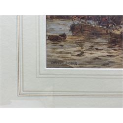 Frank (Frederick) William Scarborough (British 1860-1939): 'Sunset - Tower Pool London' and 'London Bridge', pair watercolours signed and titled 17cm x 24cm (2)