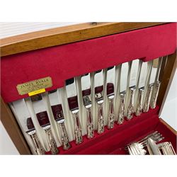 Canteen of King's pattern cutlery for six place settings by James Ryals of Sheffield, with two extra forks, pair of salad servers and six fish knives, all within fitted wooden case, together with six ivorine handled butter knives and six silver plated cake forks