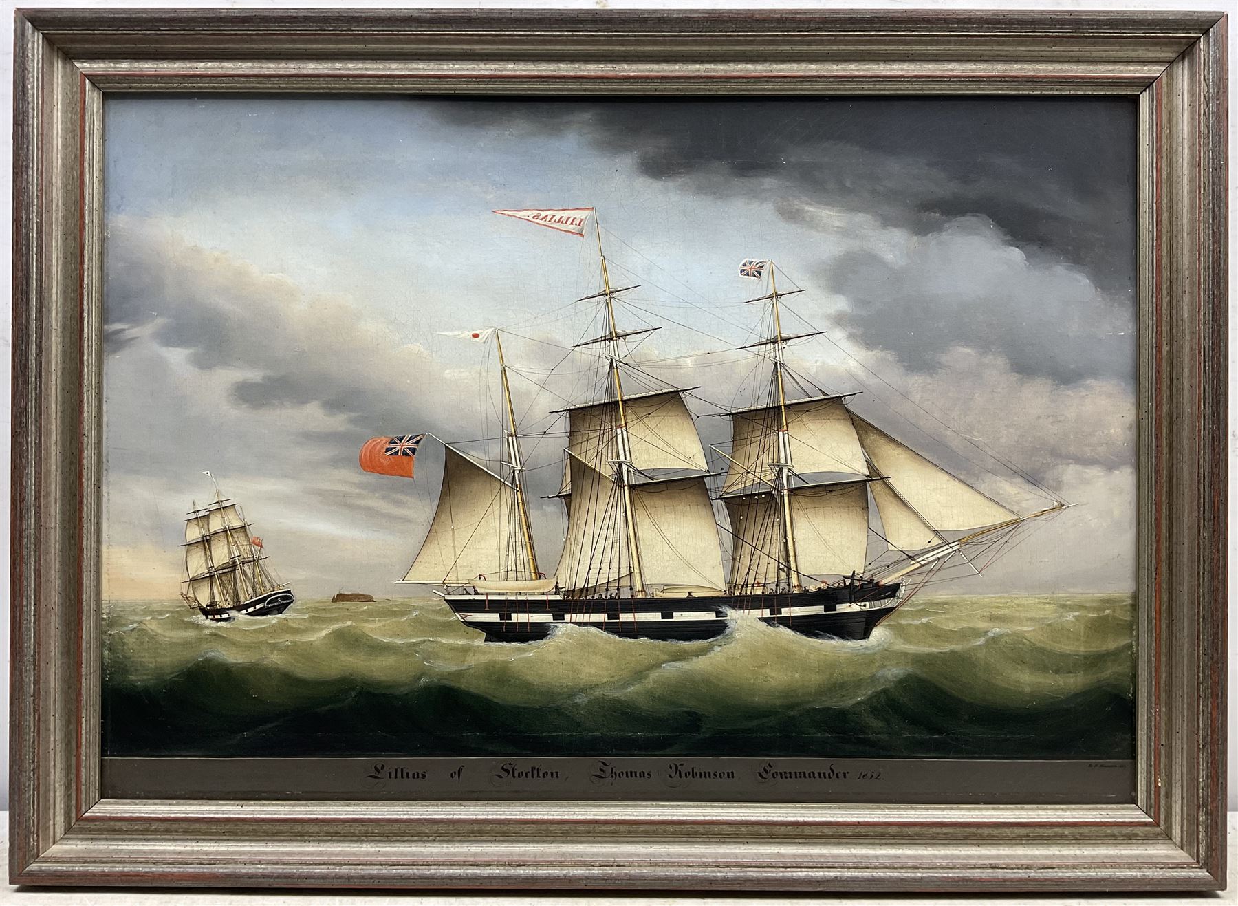 Broder Heinrich Hansen (Danish/German c.1811-1851): 'Lillias of Stockton - Thomas Robinson Commander' Ship's Portrait, oil on canvas signed titled and dated 1852, 52cm x 76cm