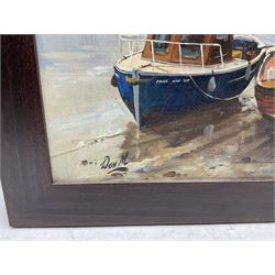 Don Micklethwaite (British 1936-): Scarborough Harbour with lighthouse, oil on board signed 39cm x 50cm