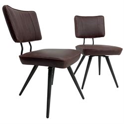 Barker & Stonehouse - pair of 'Sawyer' swivel dining chairs, upholstered in dark maroon leather, on splayed metal supports