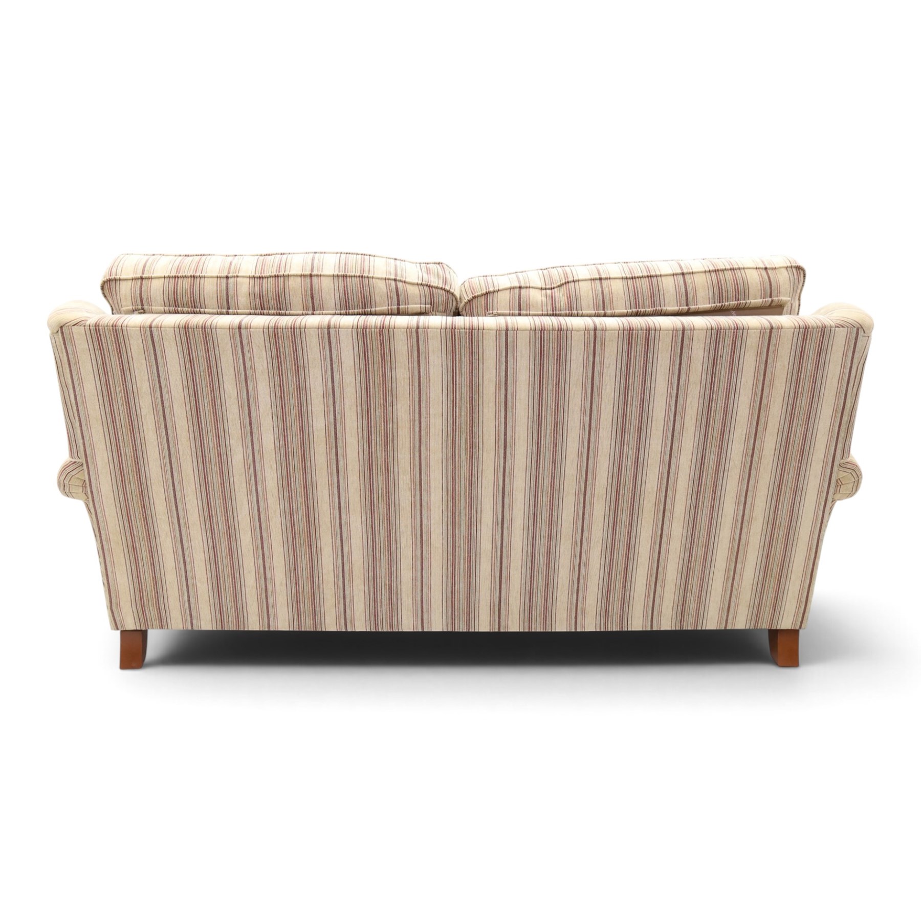 Parker Knoll - contemporary 'Henley' lounge suite comprising grande two seat sofa and wingback armchair, traditional wing shape over rolled arms and turned feet, upholstered in striped fabric