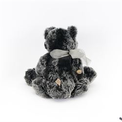 Two Charlie Bears plush jointed teddy bears, to include limited edition 'Porridge', with cream fur and spoon necklace and 'Brooklyn', with black and grey fur and silver bow, both designed by Isabelle Lee, with tags, tallest H51cm