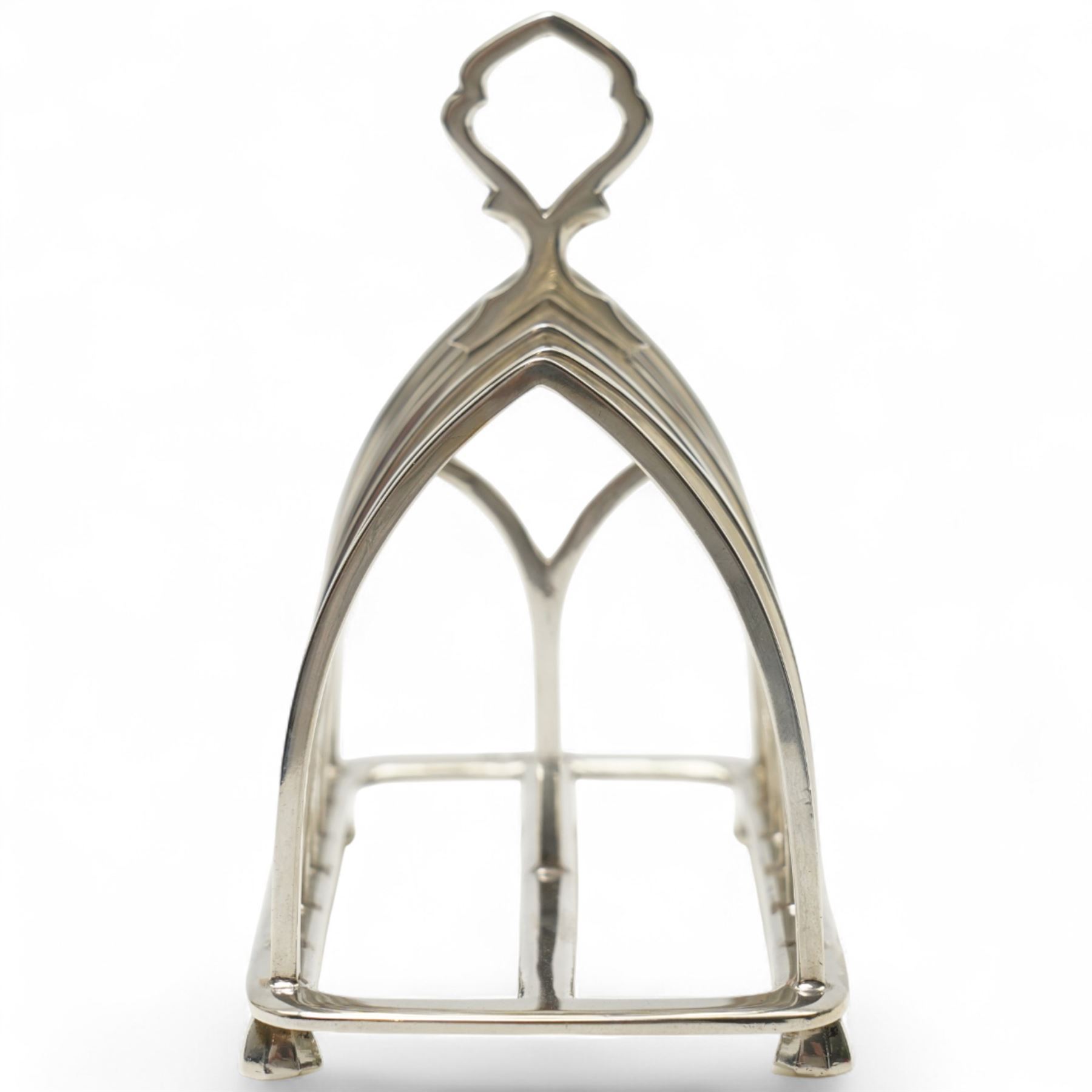 Silver six division toast rack with loop handle and short panel sided supports L13cm Sheffield 1913 Maker Thomas Bradbury & Sons 